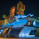 Avengers Campus at night.